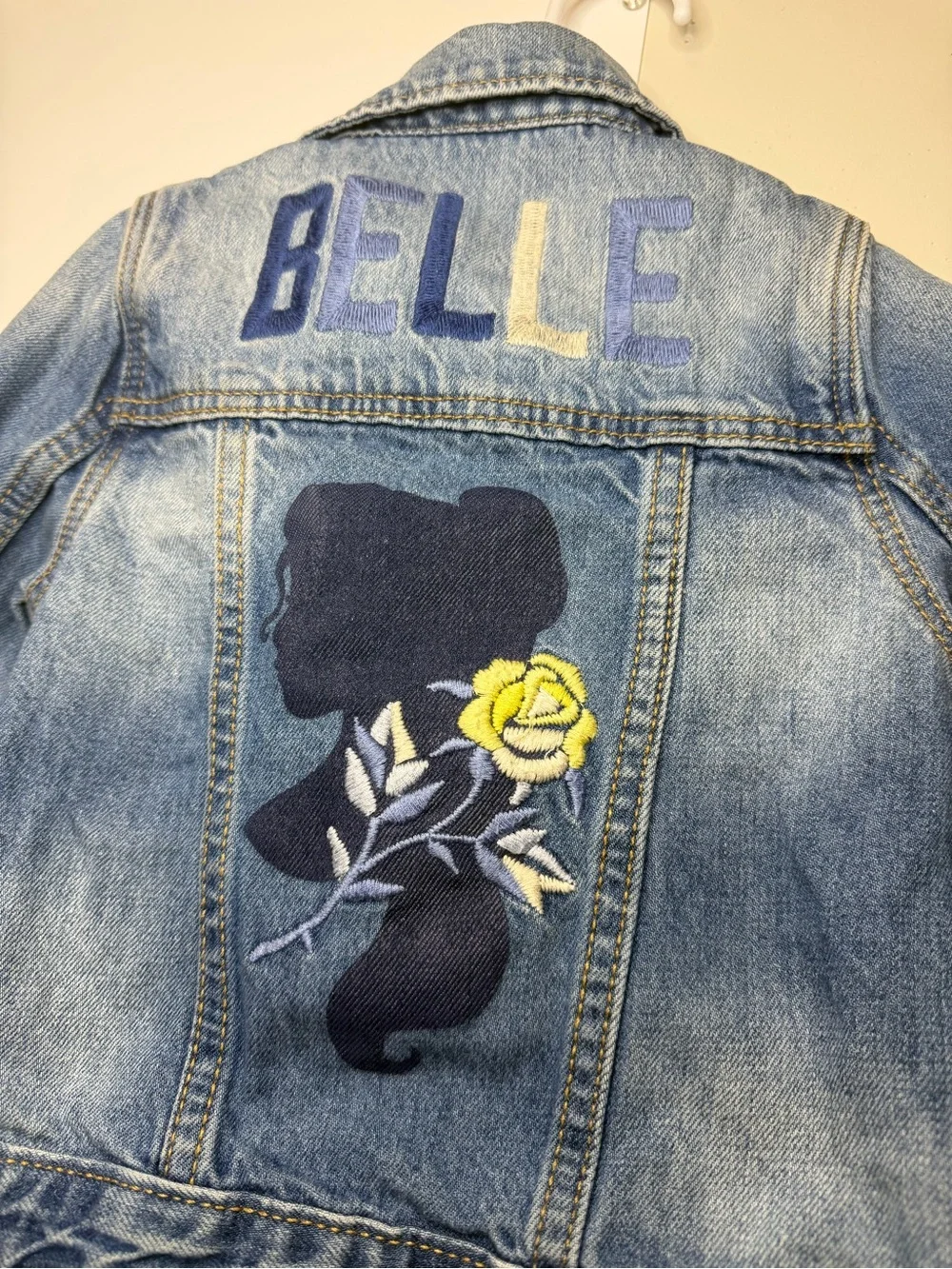 Gap Girls' Denim Belle Jean Jacket with Yellow Floral Embroidery